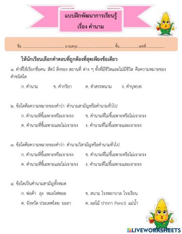 แบบฝึกพัฒนาการเรียนรู้ เรื่อง คำนาม