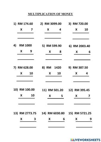 Multiplication of money (RM)