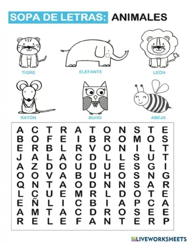 Sopa de letra los animales