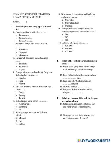 Evaluasi 1 agama Buddha Primary 2