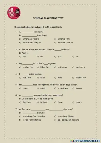 English Placement test