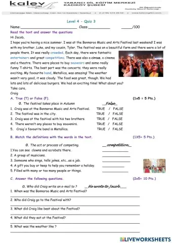 Level 4 summer quiz 3