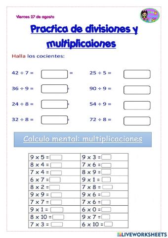 Practica divisiones y multiplicaciones