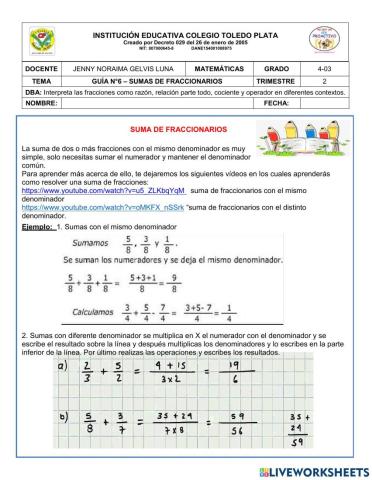 Sumas de fraccionarios