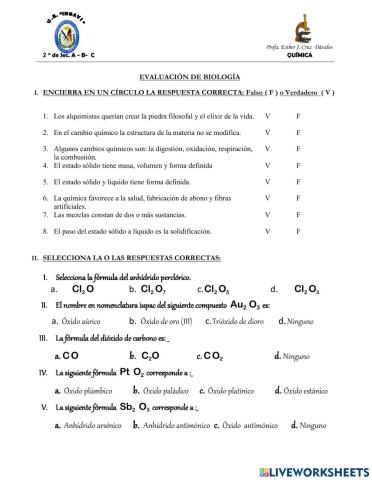 Evaluación de química