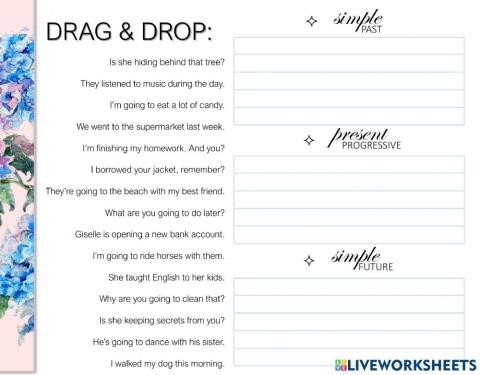 Simple past, present progressive and simple future match