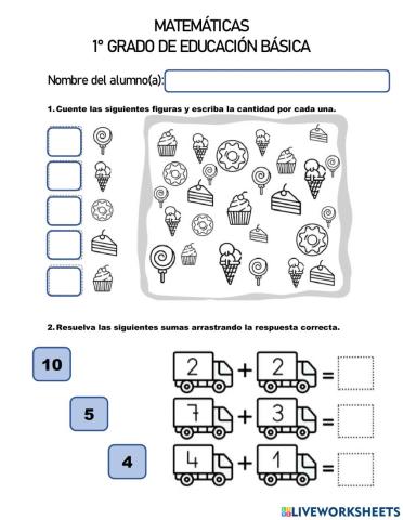 Hoja de trabajo MATEMATICAS 1° grado (Forma 1)