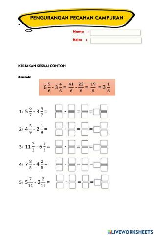 Pengurangan Pecahan Campuran