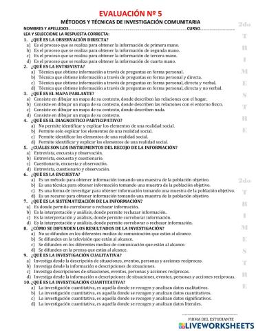 Evaluación nº 5, métodos y técnicas de investigación comunitaria