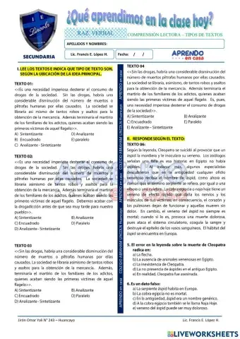 Prac. tipos de texto según la ubicación de la idea principal