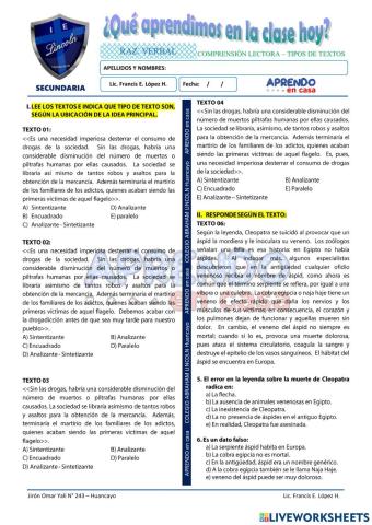 Prac. tipos de texto según la ubicación de la idea principal