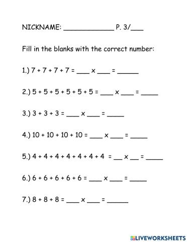 Multiplication with repeated addition