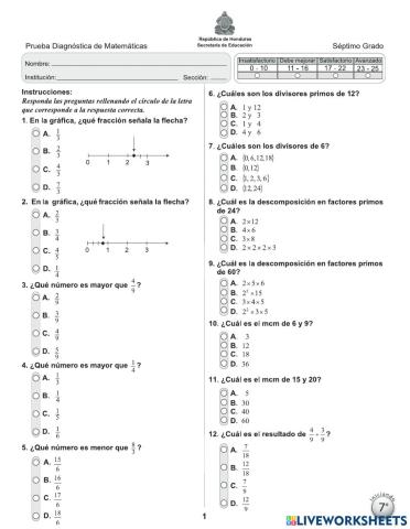 Prueba Diagnóstica 7mo Grado
