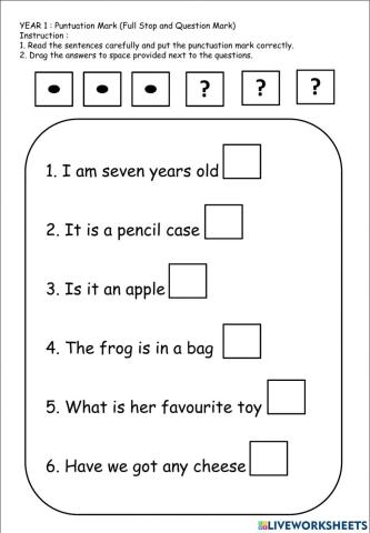 English Year 1 : Punctuation Marks