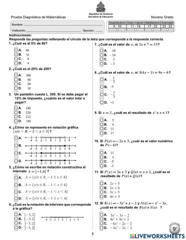 Prueba Diagnóstica 9no Grado