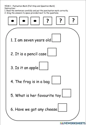 English Year 1 : Punctuation Marks