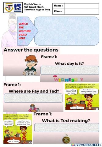 Live worksheet get smart plus 3 textbook page 62 & 63