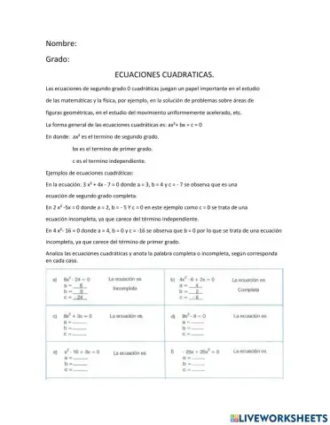 Ecuaciones segundo grado