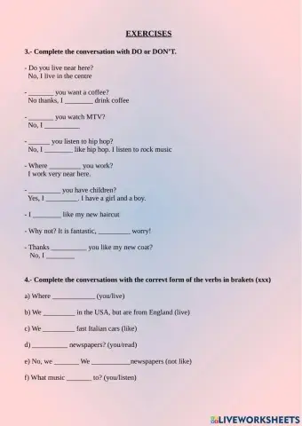 Complete wiht the form of verbs