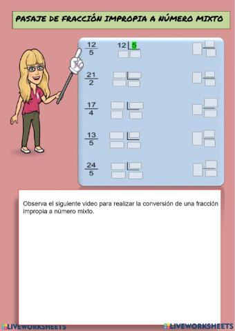 Conversión de fracción impropia a número mixto