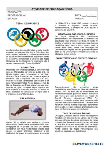 Avaliação de Educação física - Olimpíadas