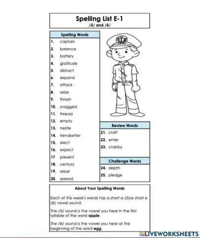 Spelling List E-1 6th grade