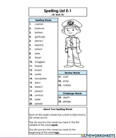 Spelling List E-1 6th grade