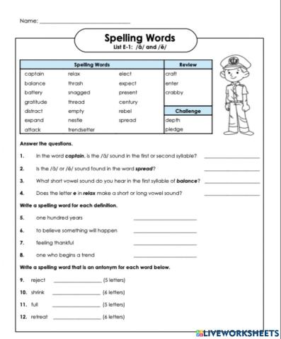 Questions worksheet e-1 6th grade