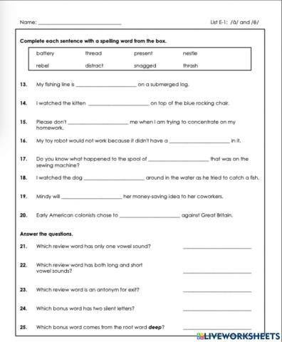 Question worksheet 2 e-1 6th grade