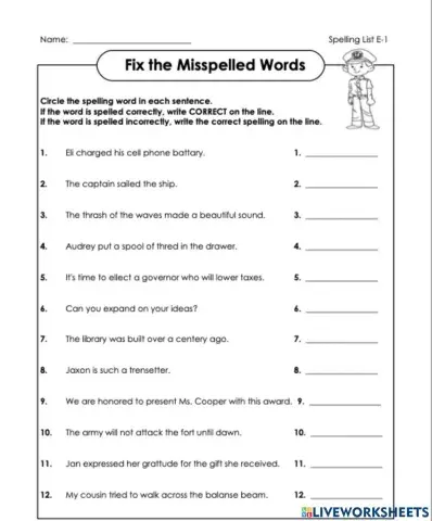 Fix the misspelled Words E-1 6th grade