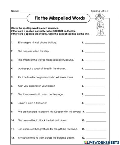 Fix the misspelled Words E-1 6th grade