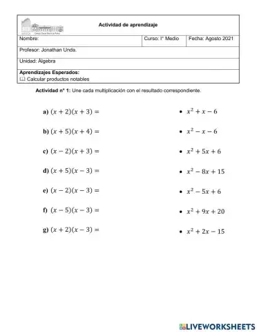Multiplicación de expresiones algebraicas