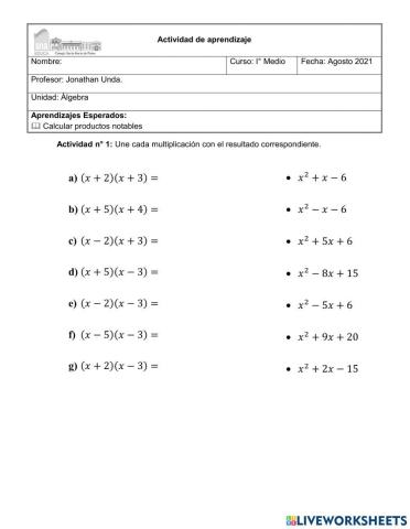 Multiplicación de expresiones algebraicas