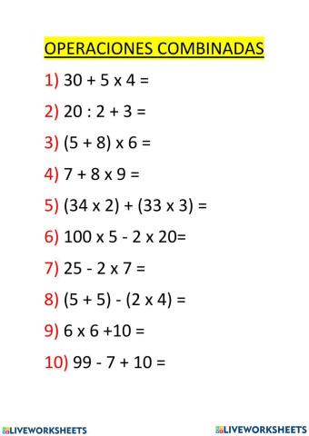 Operaciones conbinadas sencillas