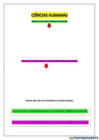 Transformações das paisagens  e das cidades