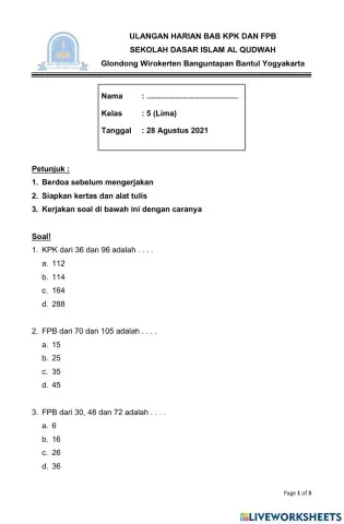 Ulangan Harian Bab 1 Kelas 5