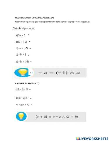 Multiplicación de expresiones algebraicas 1