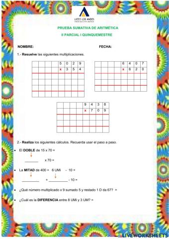 Evaluación Sumativa de matemática