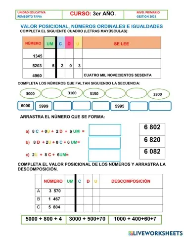 Valor posicional,números ordinales