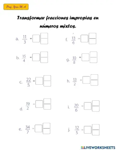 Transfromacion de fracciones impropias a números mixtos