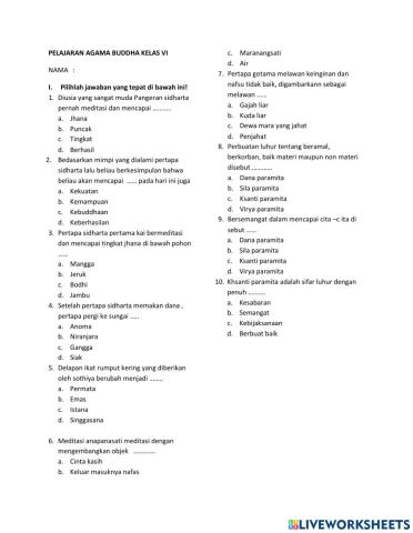 Evaluation Buddhist Primary 6