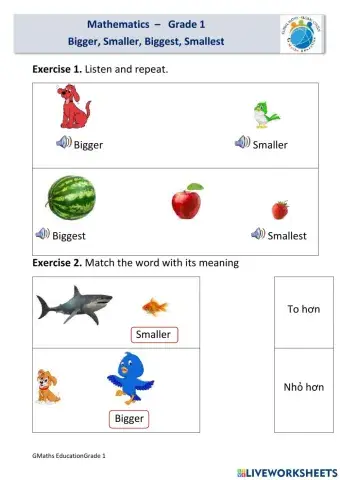 G1(TTA)-bigger-smaller, biggest-smallest
