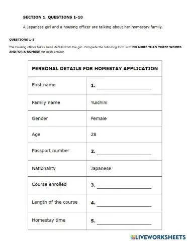 Section 1 LISTENING TEST