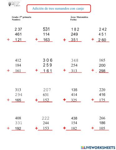 Adición de 3 sumando