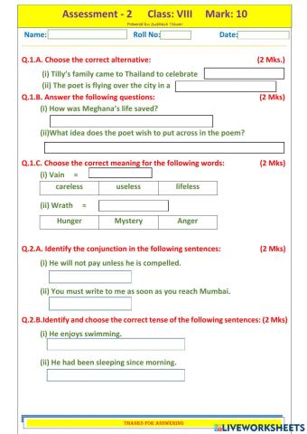 Assessment 2 English Class VIII 1