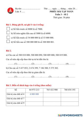 Tuần 3 - Phiếu số 2
