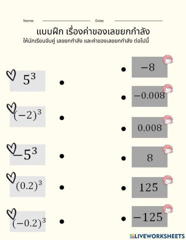 ค่าของเลขยกกำลัง