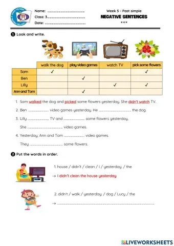 Week 5 - Past simple - Negative sentences