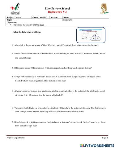 Worksheet - Velocity & speed