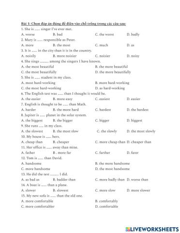 Bt câu so sánh nâng cao